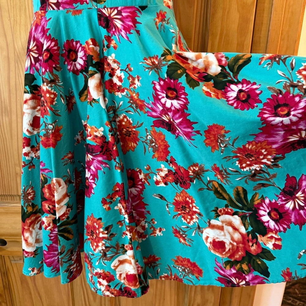 Grace Karin Floral Dress - Teal fit and flare sz medium - Picture 6 of 10